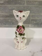 Hand Painted Vintage  Floral Cat Figurine Japan picture