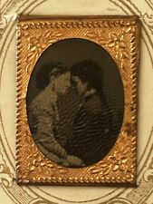Rare Tiny Gem Tintype Photo Two Women Affectionate Pose Lesbian Interest 1800s picture