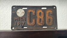1917 Michigan License Plate C86 Three 3 Digit ORIGINAL PAINT & CREST Rare Plate picture