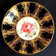 PARAGON Black & Gold Pink Rose Porcelain Saucer Signed  Reginal Johnson picture