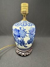 Beautiful Chinese Porcelain Blue & White Floral Ginger Jar Lamp on Wood Base picture
