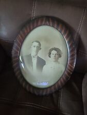 Antique Oval Tiger Stripe Wood Picture Frame with Convex Bubble Glass picture