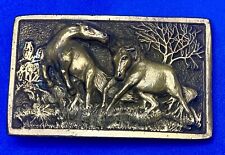Adezy Horses belt buckle carved by Paula Freed Vintage 1978 Nature belt buckle picture