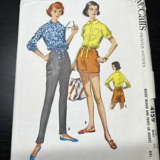 Vintage 1950s McCalls 4159 MCM Blouse + Pants Or Shorts Sewing Pattern 14 XS CUT picture