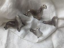 Vintage Seal Sea Lion Family Miniature Bone China Shiken Japan Figurines picture