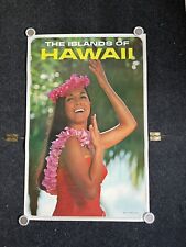1970s Vintage Hawaiian Girl with Flowers and Lay - United Airlines Travel Poster picture