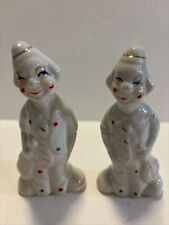 Set Of 2 Vintage Ceramic Clown Figurines Holding Instruments Size 4.5” picture
