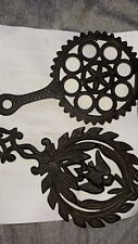Vintage Cast Iron Footed Trivets lot of two (2) cabin kitchen decor quality VTG picture