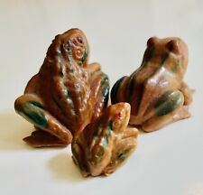 3 Vintage Miniature Hard Plastic Frog Family HONG KONG - Reddish Brown, Red Eyes picture