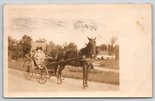 Original RPPC, Horse And Buggy, Woman In Dress And Hat, Vintage 1910 Postcard picture