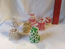 Lot of 7 Vtg Handmade/Handcrafted Hard Plastic Beaded Bell Christmas Ornaments picture