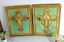 PAIR antique Religious 4 evangelist apostles jesus mary Crucifix Rare frames  picture