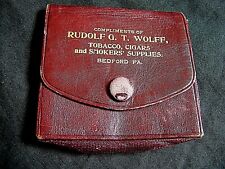 ANTIQUE RED LEATHER ADVERTISING CHEWING TOBACCO POUCH~WOLFF SUPPLIERS~BEDFORD PA picture