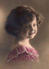 c1912 RPPC Studio Portrait Precious Child Smiles - Hand Color Tinted Postcard picture