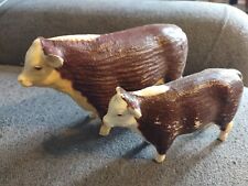 Vintage Hartland Plastic Hereford Cow And Calf  Female Brown White Farm picture