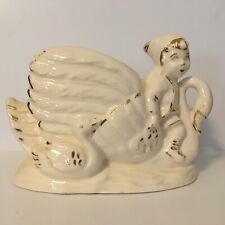 Vintage Boy Riding swan Ceramic planter Ivory & gold Whimsical Kitsch picture