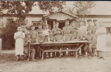RPPC WWI German Soldiers, Table w Beer Wine Food, Feldpost Post Office 1914-18 picture