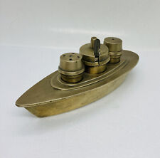 Very Rare 1930s Solid Brass Battle Ship Salt Pepper Shaker Sugar Bowl Set BB picture
