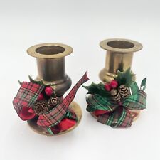 Vintage Solid Brass Candle Holders Small Short Christmas Ideas Pair picture