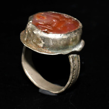 Ancient Hellenistic Greek Silver Ring with Carnelian Intaglio Circa 3rd Century picture