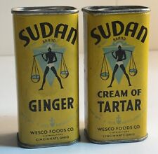 SUDAN Vintage Spice Tins Cream Of Tartar And Ginger Wesco Foods Lot Of 2 picture