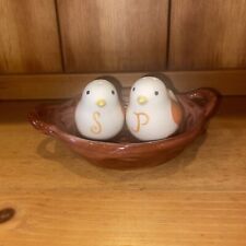 TEMPTATIONS BY TARA OLD WORLD SALT & PEPPER BIRDS WITH BIRD NEST RUST COLOR picture