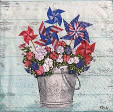 TWO Individual Paper Cocktail Decoupage Napkins Summer Patriotic Pinwheel picture