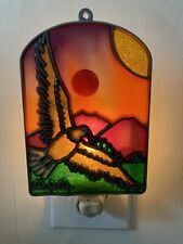 Vintage Stained Glass Night Light Eagle Mountain Western Scene USA picture