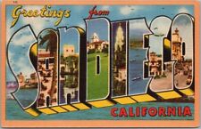 c1940s SAN DIEGO California Large Letter Postcard Longshaw Linen / Unused picture