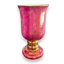 Vintage Shafer 23k Gold Plated Fuchsia Pink Floral Vase USED picture