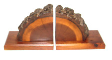 1975 Tree Slab Bookends Live Edge with Walnut Bases Signed by Craftsman picture