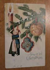 Fantasy Anthropomorphic Candle And Ornaments On Tree Branch Christmas Postcard  picture