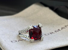 David Yurman Silver 925 Cushion On Point 14mm Red Garnet Diamond Ring Sz 8.5 picture