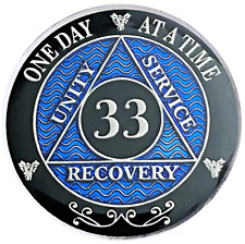 AA 33 Year Coin Blue, Silver Color Plated Medallion, Alcoholics Anonymous Coin picture