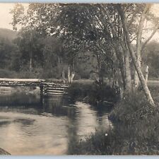 c1910s Scenic Creek Small Log Bridge Sharp RPPC Nature Stream Real Photo PC A193 picture