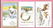 Lovely DEER On Lot of 3 Beautifully Embossed Vintage NEW YEAR Postcards picture