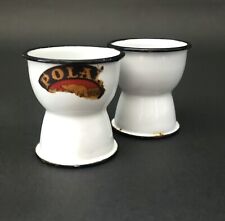 Vintage White Enamelware Egg Cups Pair 2