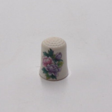 VTG Pink & Purple Flowers Floral Porcelain Thimble picture