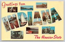Greetings from Indiana The Hoosier State Large Letter Pictorial Vintage Postcard picture