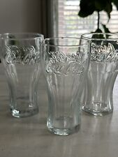 3 Vintage Coca-Cola Glasses Embossed Traditional Shape Clear Drinking Glasses picture