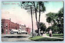 Grinnell Iowa IA Postcard Broad Street Trees People Horse Carriage Scene 1909 picture