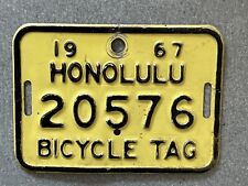 Vintage 1967 Bicycle License Plate Tag HONOLULU HAWAII      Rare. picture