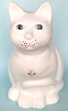 Vintage Mount Clemens Pottery White Porcelain Classy Cat w/ Pink Flowers 6.5