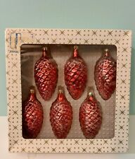 Vintage Glass Red Glitter Pinecone Christmas Ornaments Poland Set Of 6 picture