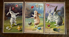 Lot of 3~Rabbits Playing Diablo~Easter Egg Toss Games~Antique Postcards Set-h244 picture