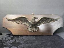 Vintage Cast Metal American Bald Eagle Figure Mounted Wood Wall Hanging Plaque  picture