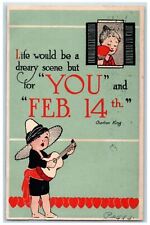 1913 Valentine Serenade Woman In The Window Posted Antique Postcard picture