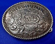 Justin Champion Belt Buckle Kids Rodeo Award Style Vintage Western Wear picture