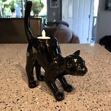 Halloween Black Cat Candle Holder Ceramic 10” Tall picture