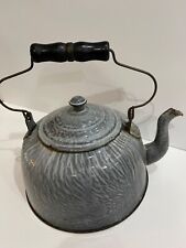 Antique Primitive Gray Cowboy Graniteware Enamelware Coffee Tea Pot Rustic Cabin picture